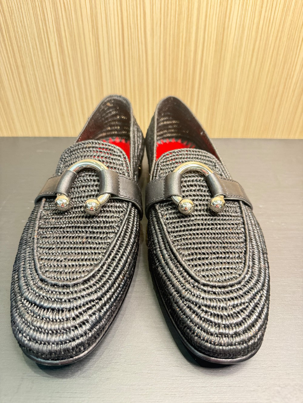 Cesare Paciotti Black Woven Leather Loafers with Signature Hardware – Size 40|130