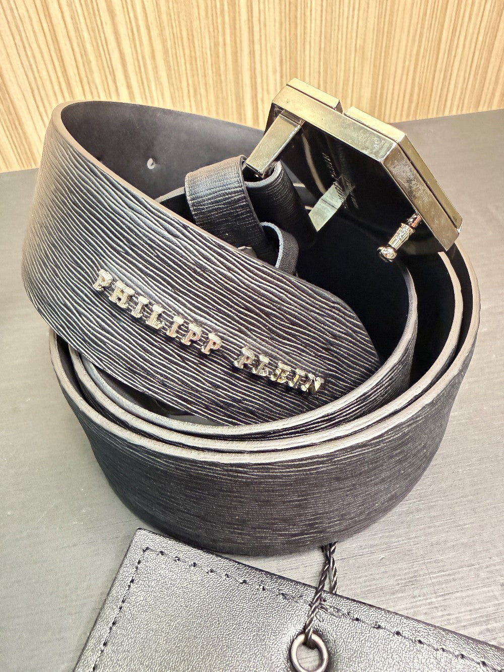 Philipp Plein Men's Black Leather Logo Belt Size 100 Made in Italy|152