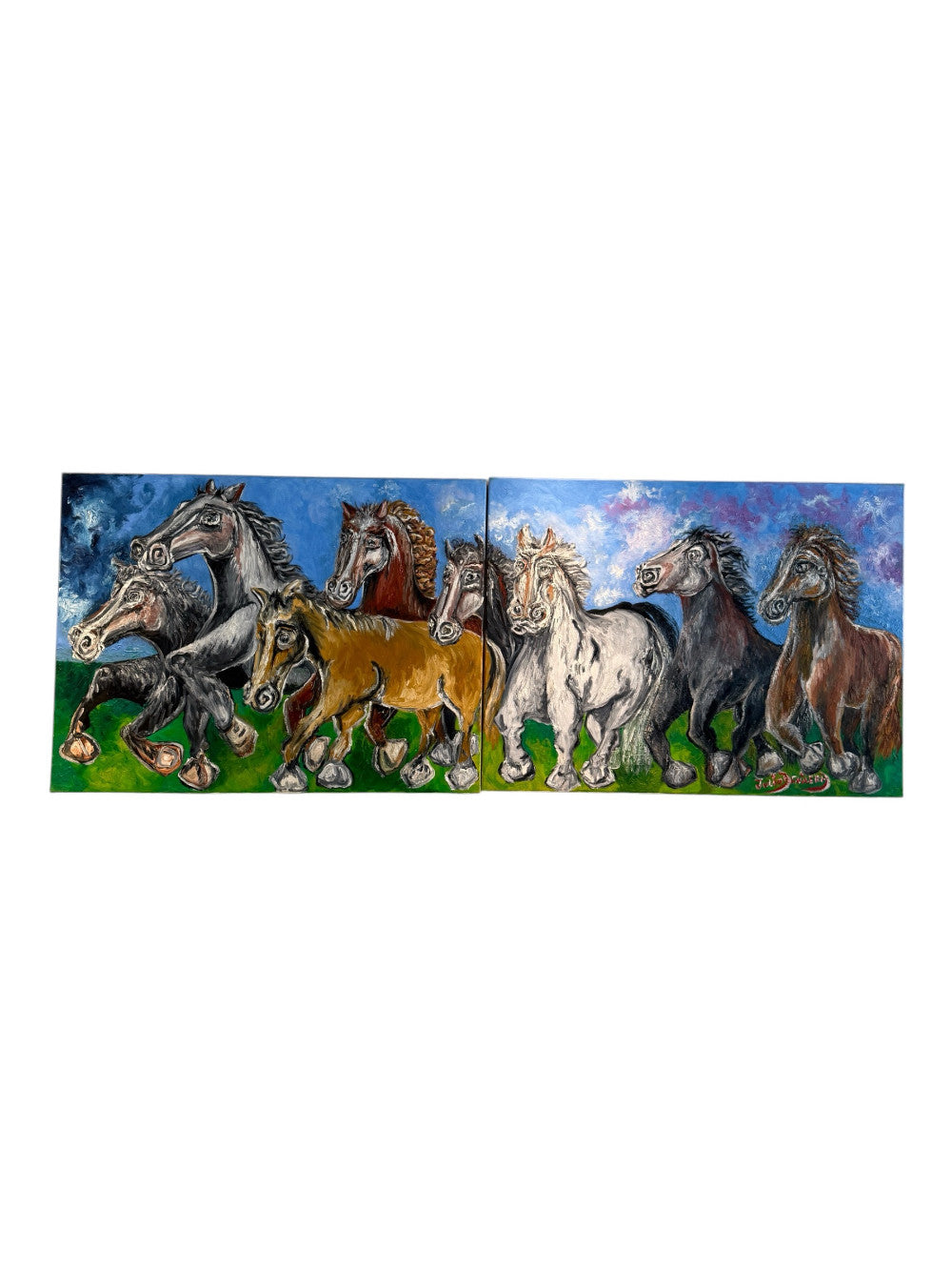 Julio Aguilera – 8 Horses – Original Oil Painting Diptych – 2023|1067