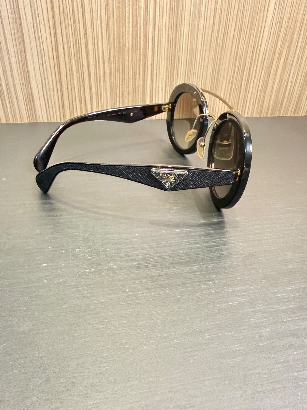 Prada SPR 15S Round Double Bridge Sunglasses Size 53-25-140 – Black|418