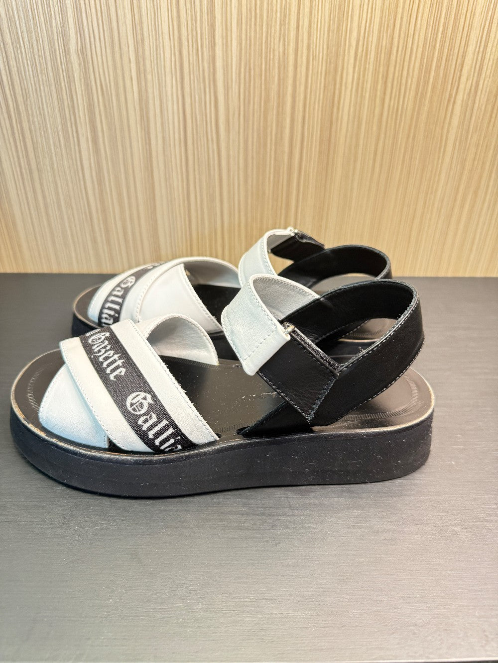 John Galliano Gazette Leather Platform Sandals White/Black Size EU 35|238