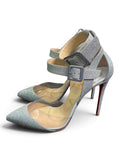 Christian Louboutin Silver Glitter & Clear Double-Strap Pumps|1025