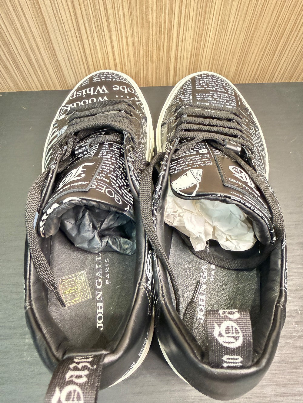John Galliano Paris Gazette Newspaper Print Leather Sneakers Size EU 40|285