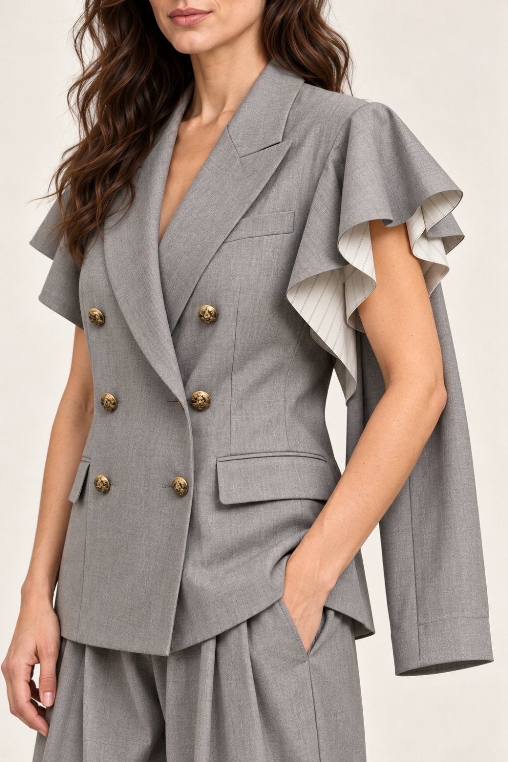 Vicolo Gray Convertible Sleeve Blazer & Balloon Pants Set — Size S|946