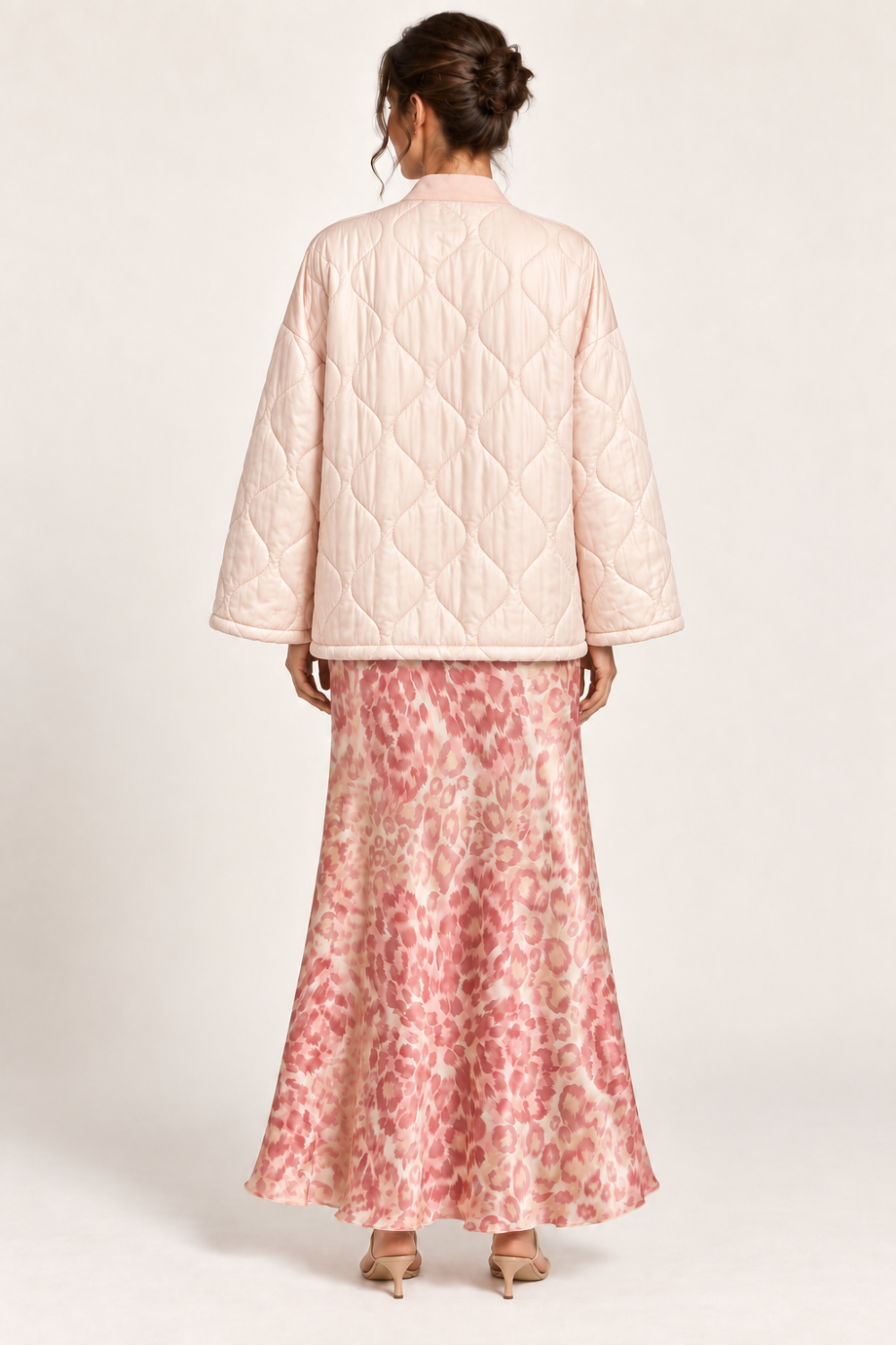 Pink Leopard Print Three-Piece Skirt Set with Quilted Jacket|930