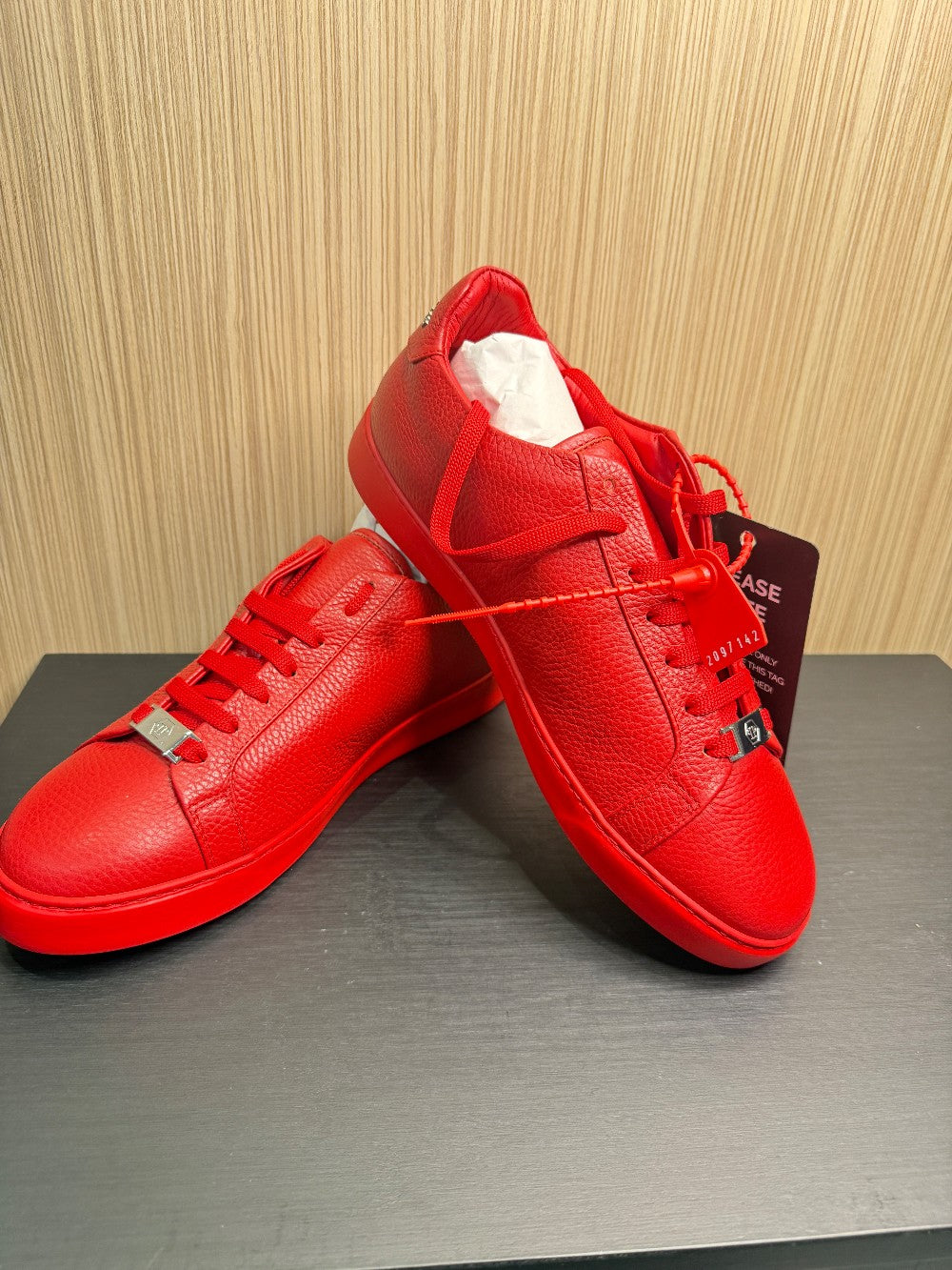Philipp Plein Red Pebbled Leather Hexagon Logo Sneakers – Size 43|132