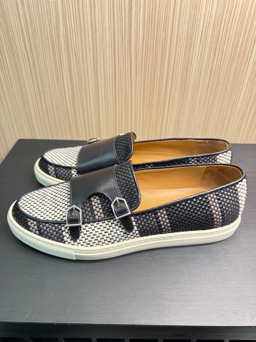 Superglamourous Men's Woven Leather Double Monk Loafers & Matching Belt Set|88