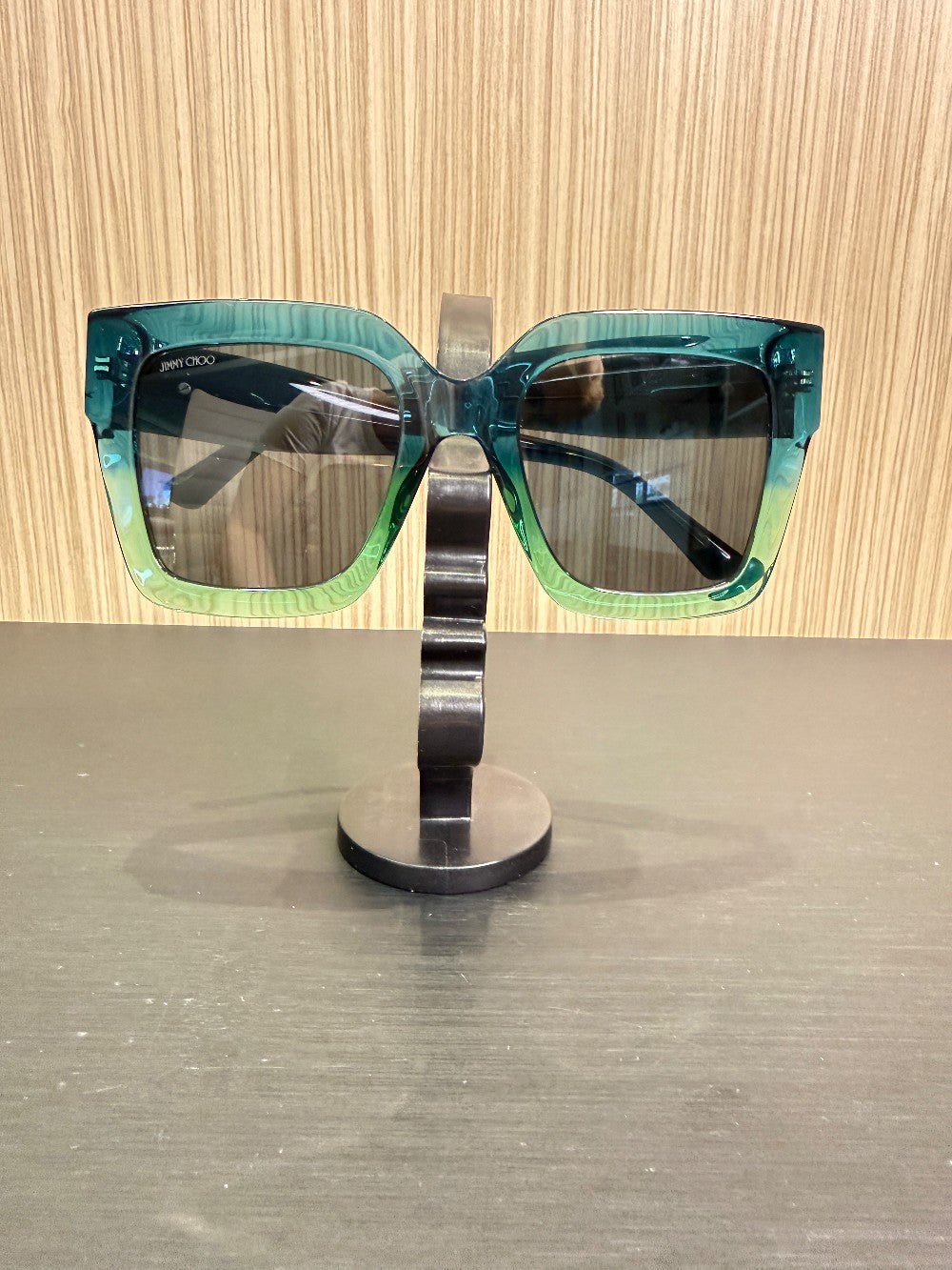 Jimmy Choo EDNA/S PEF/IR Oversized Square Sunglasses Size 52-22-145 – Emerald Blue Gradient|422