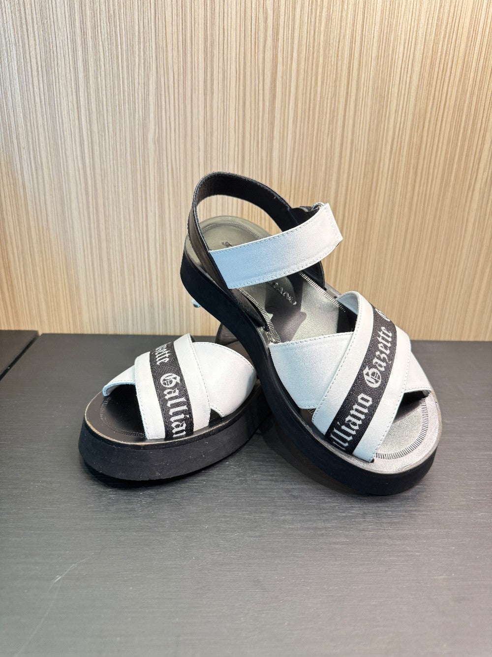 John Galliano Gazette Leather Platform Sandals White/Black Size EU 35|235