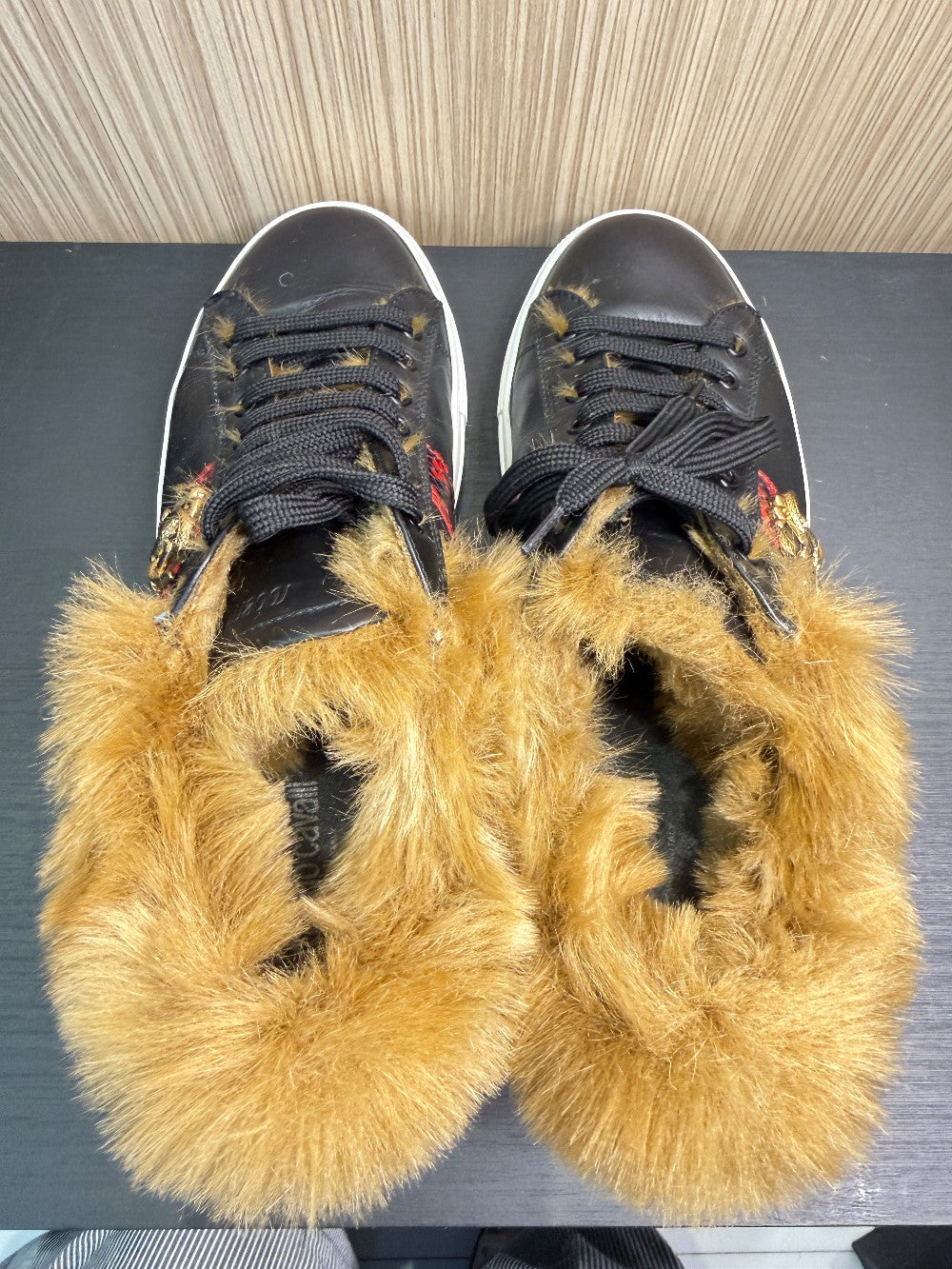 Roberto Cavalli RC100 C Leather Sneakers with Dyed Fur Trim Size EU 43.5|282