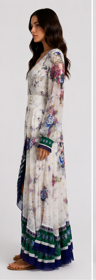 CAMILLA Embellished 100% Silk Printed Maxi Dress – Size S|573