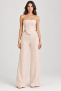 Blush Pink Bouclé Corset Top & Wide-Leg Pants Set|1035