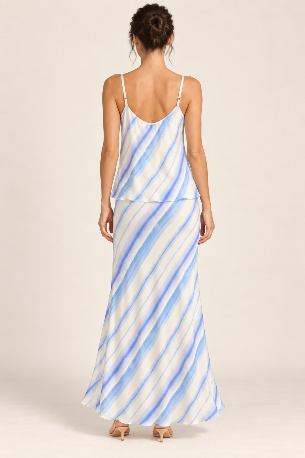 WI&CO Blue Stripe Three-Piece Maxi Skirt Set with Quilted Jacket|934