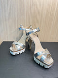Le Silla Silver Metallic Leather Platform Sandals Size 40|208