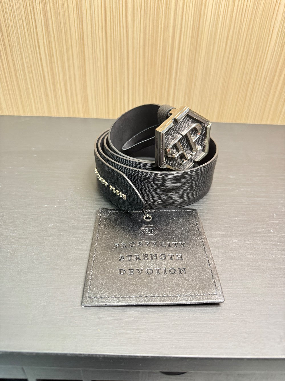 Philipp Plein Men's Black Leather Logo Belt Size 100 Made in Italy|150
