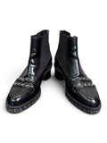 Chanel Black Leather Chain-Trim Chelsea Loafer Ankle Boots Size 37|780