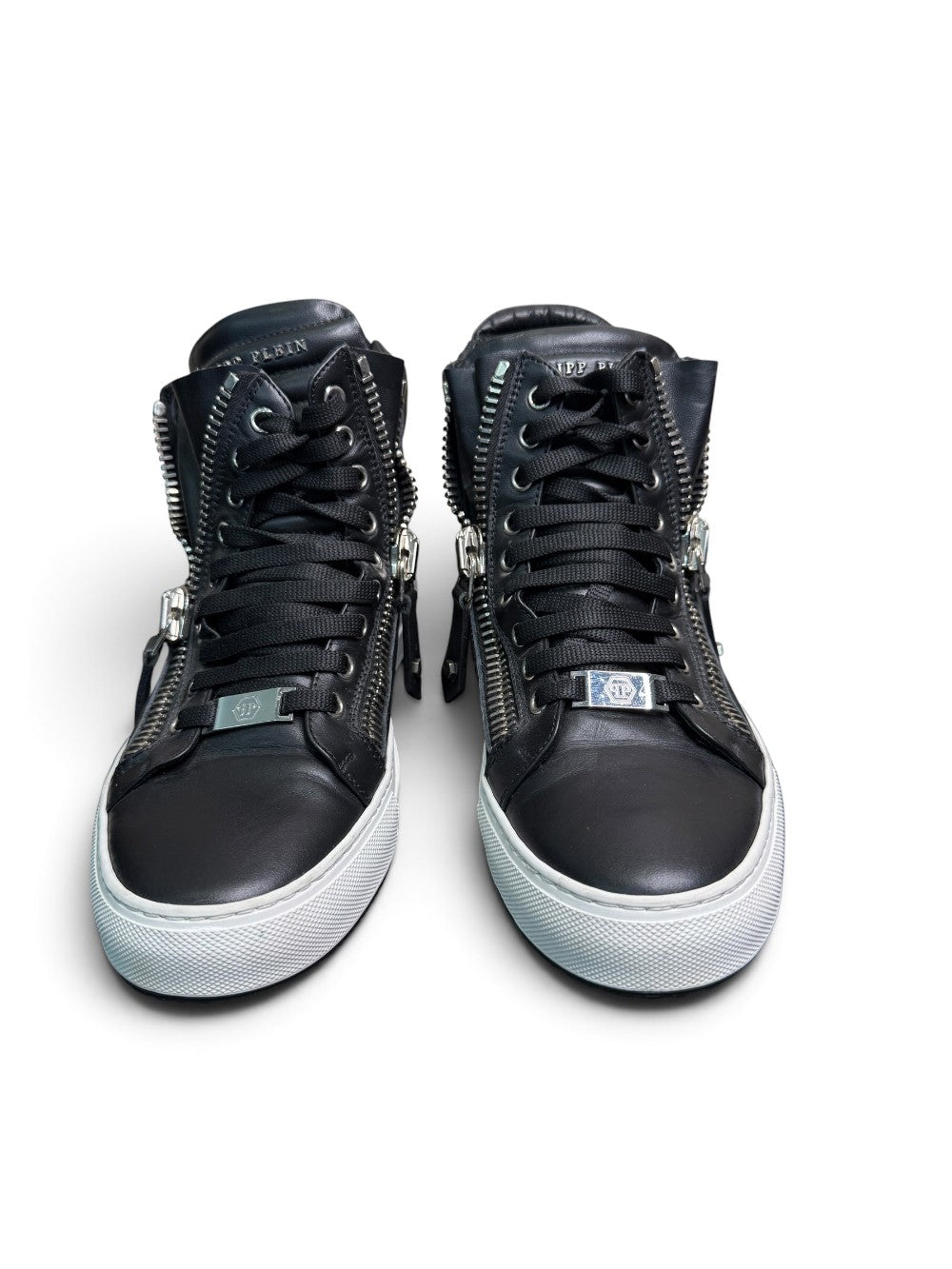 Philipp Plein Black Leather Zip High-Top Sneakers Size EU 41|497