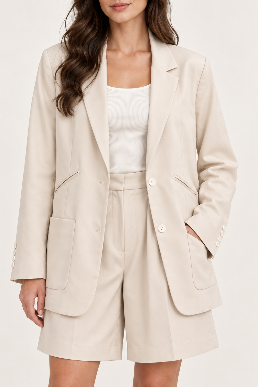 MYSTAR Cream Oversized Blazer & Wide Shorts Set — Shorts Size [S/M/L]|949