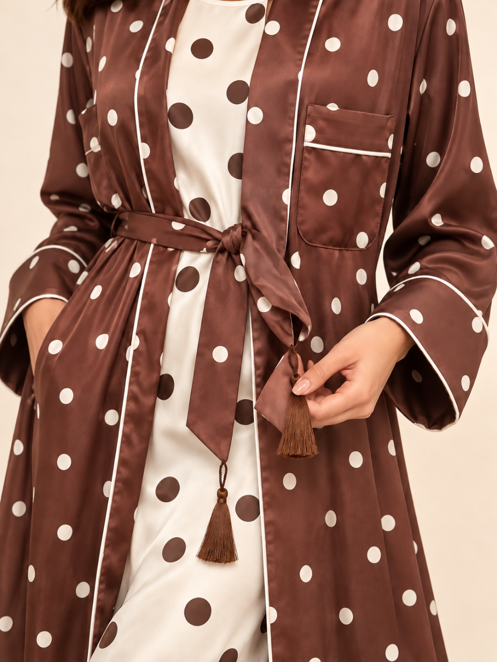 G Novak Silk Polka Dot Maxi Dress & Robe Set|979