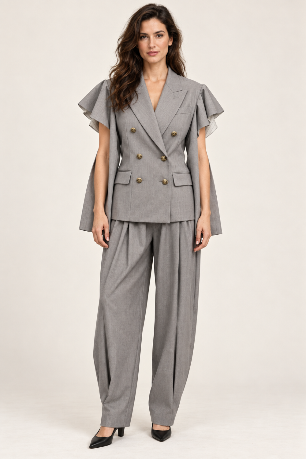 Vicolo Gray Convertible Sleeve Blazer & Balloon Pants Set — Size S|943