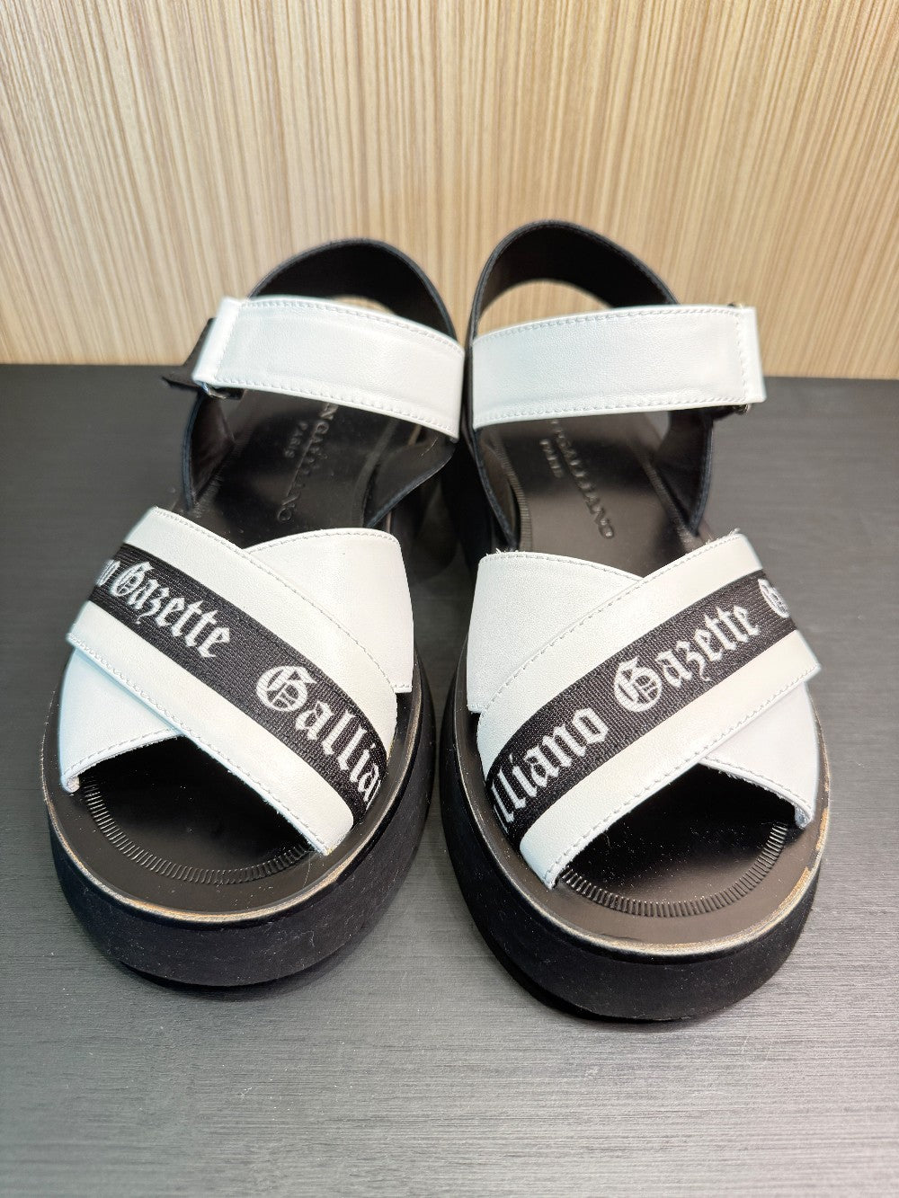 John Galliano Gazette Leather Platform Sandals White/Black Size EU 35|236
