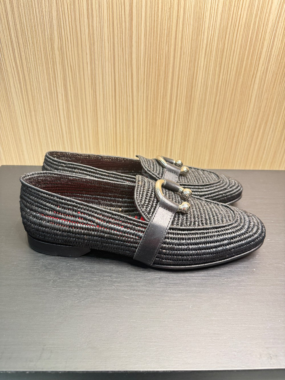 Cesare Paciotti Black Woven Leather Loafers with Signature Hardware – Size 40|126