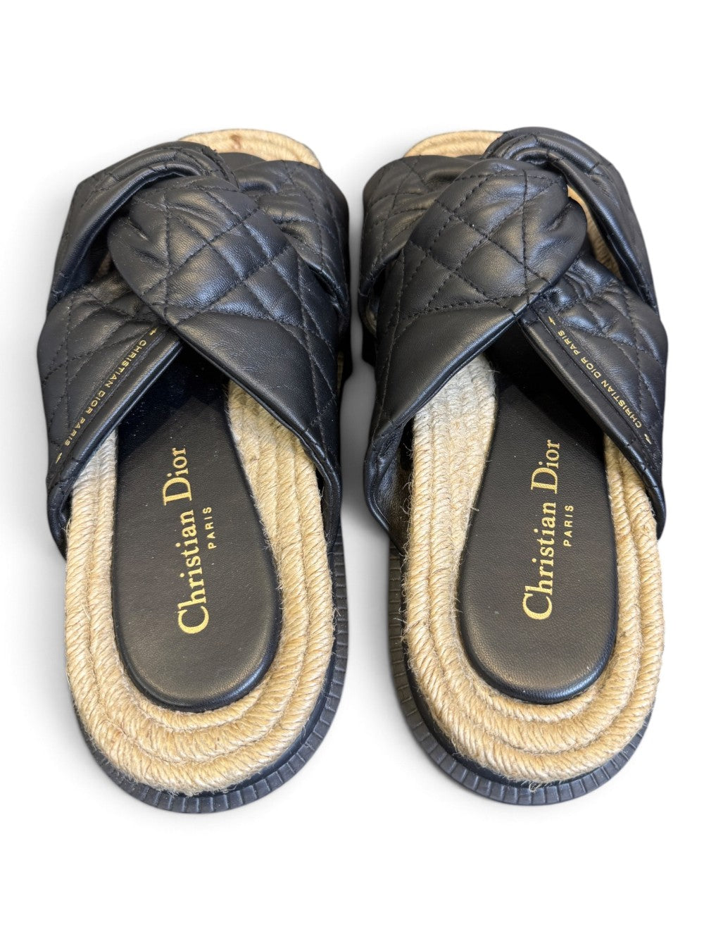 Christian Dior Cannage Quilted Leather Espadrille Slides Black – EU 41|957