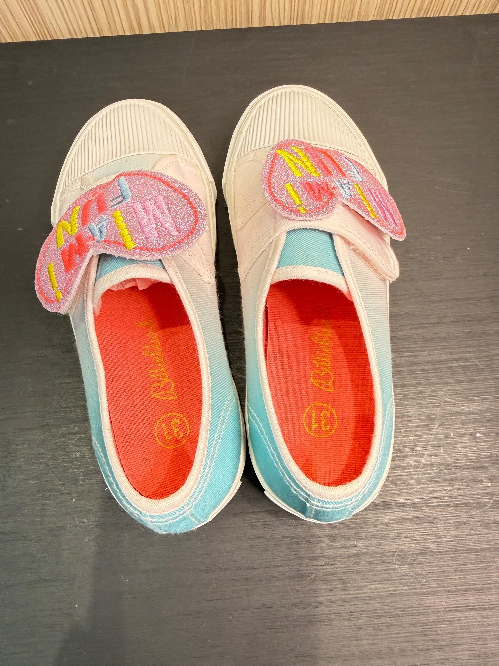 Billieblush Girls Gradient Velcro Sneakers with "MIAMI FUN" Glitter Patch Size EU 31|329