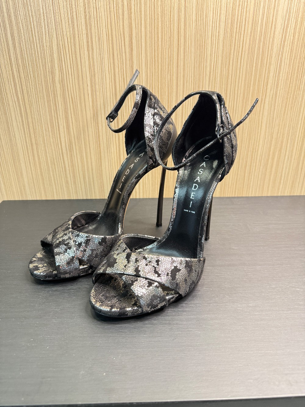 Casadei Metallic Snakeskin-Effect Ankle Strap Sandals|72