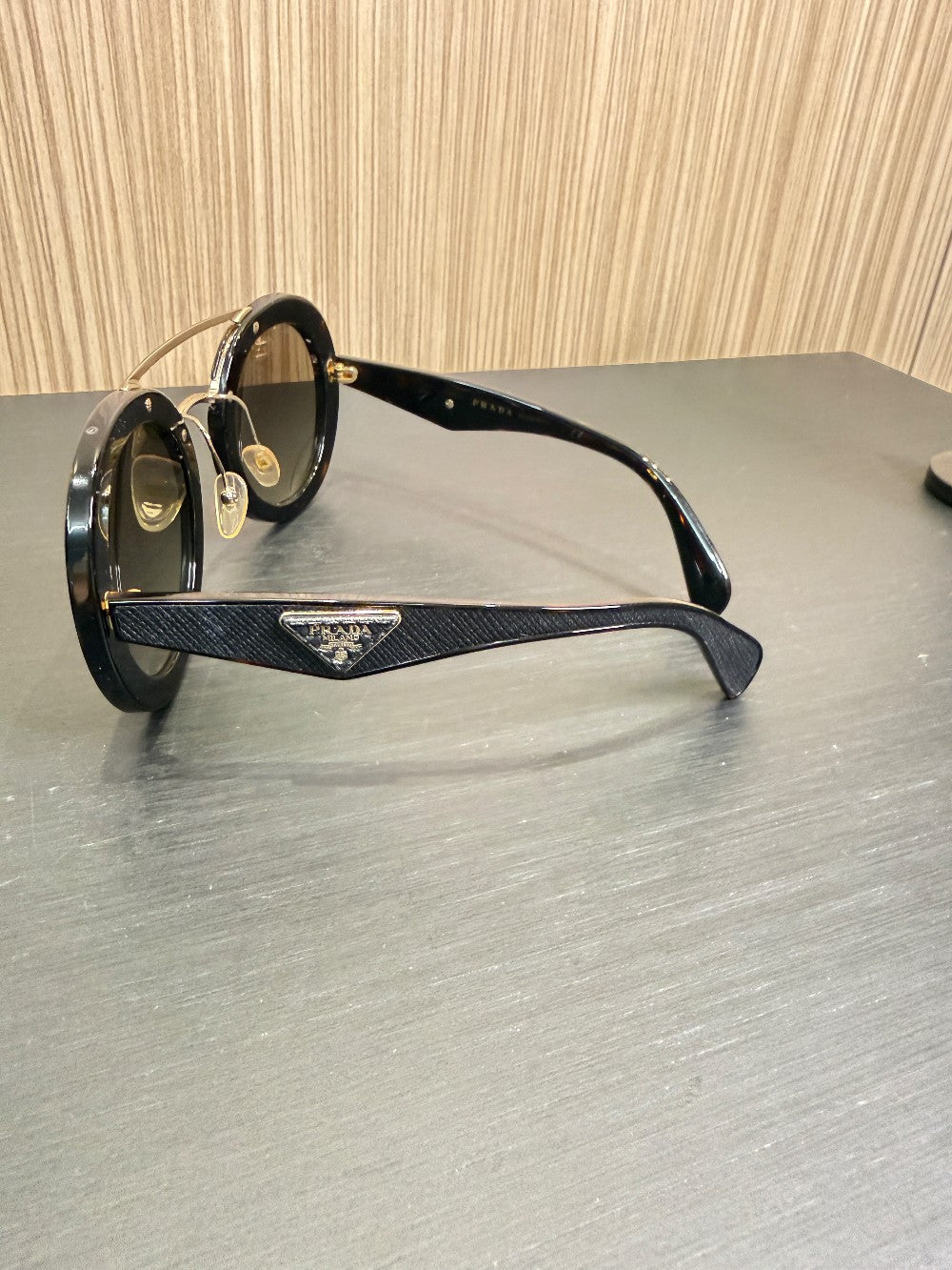 Prada SPR 15S Round Double Bridge Sunglasses Size 53-25-140 – Black|419