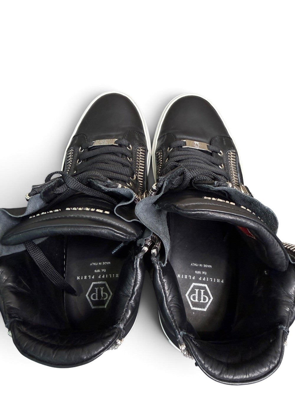 Philipp Plein Black Leather Zip High-Top Sneakers Size EU 41|502