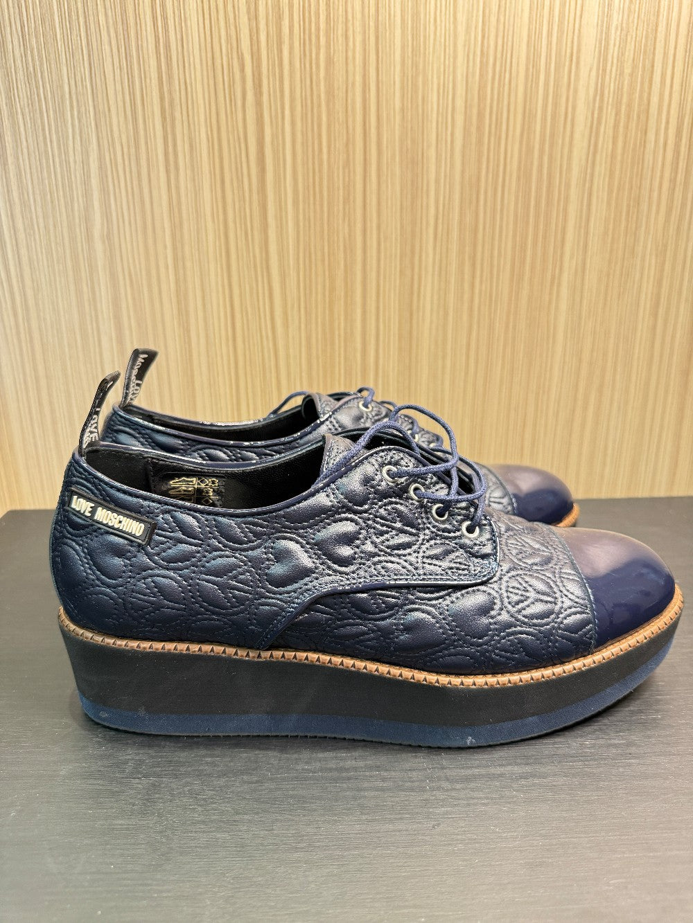 Love Moschino Quilted Platform Oxford Shoes Navy Size EU 39|316