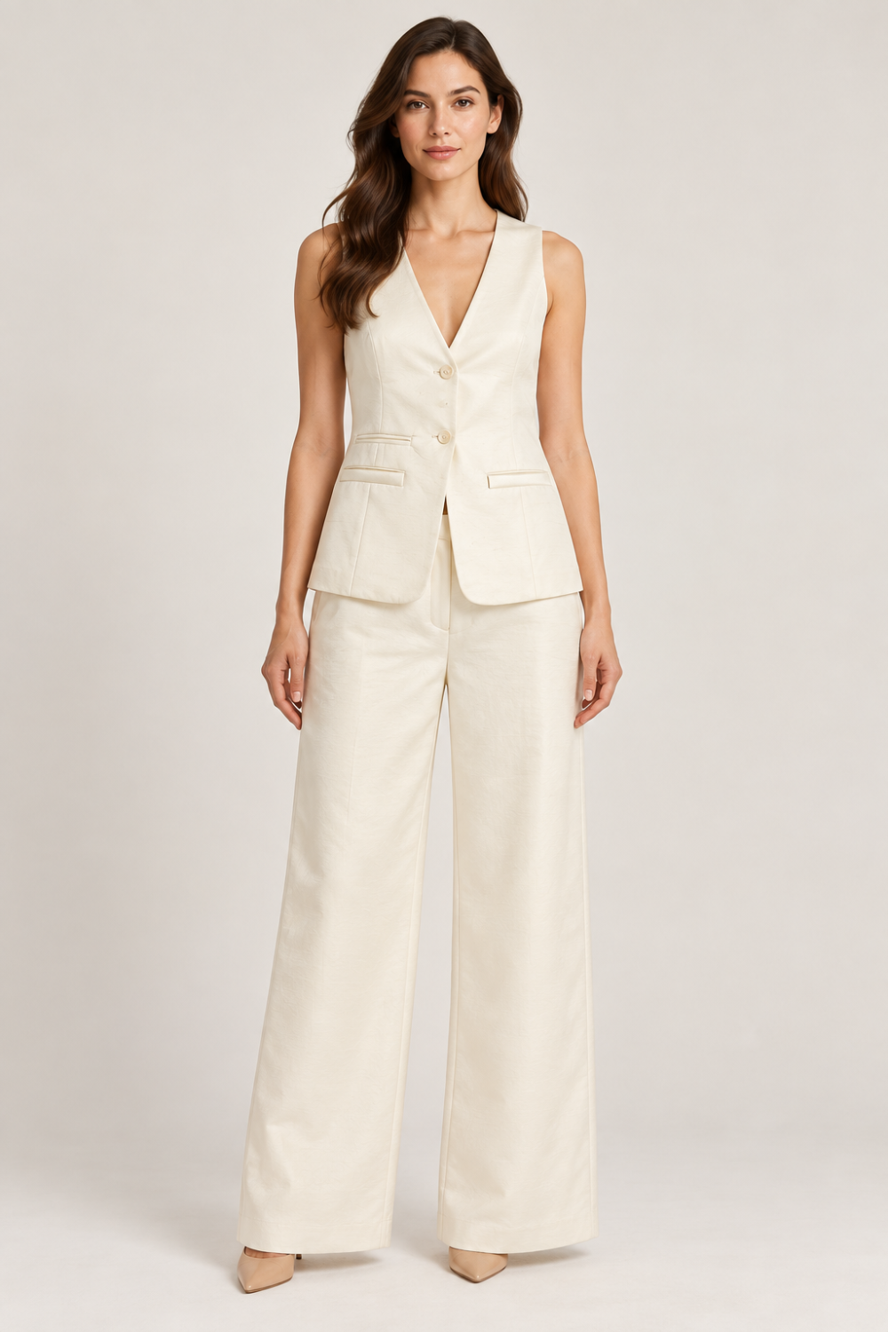LUMINA Ivory Tailored Vest & Wide-Leg Pants Set — Size S|935