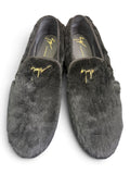 Giuseppe Zanotti Men's Black Rabbit Fur Loafers with Gold Signature – US 11 (EU 44)|993