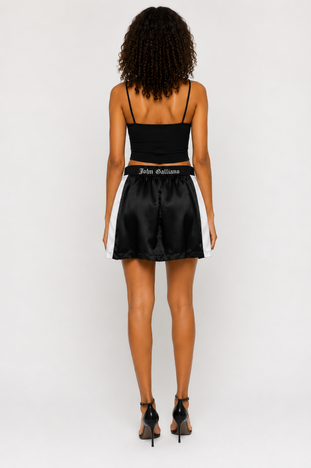 John Galliano Black & White Silk-Blend Logo Waist Mini Skirt – Size 12|583