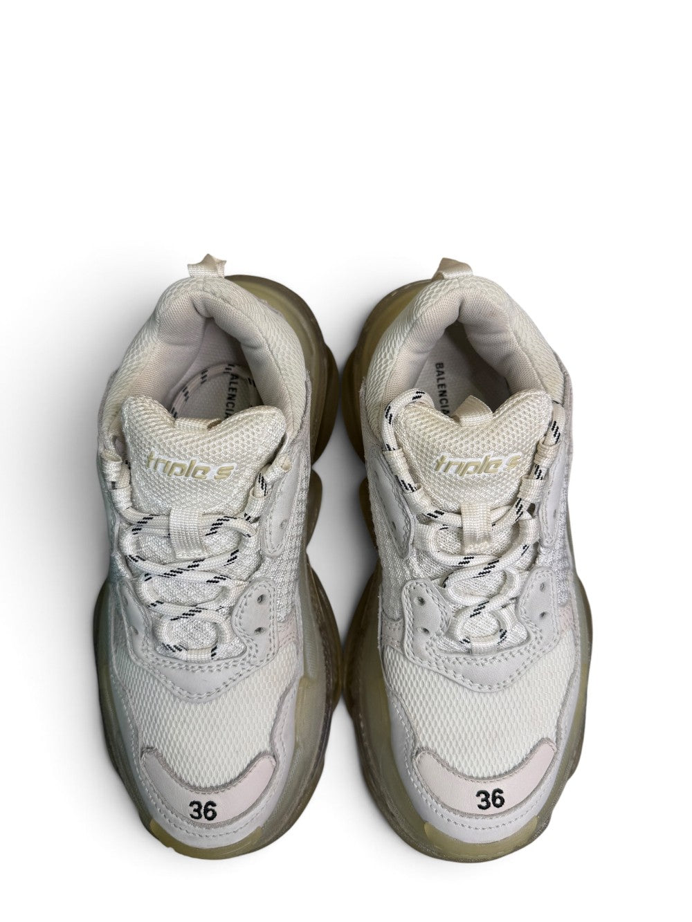 Balenciaga Triple S Clear Sole White Sneakers Size 36|484