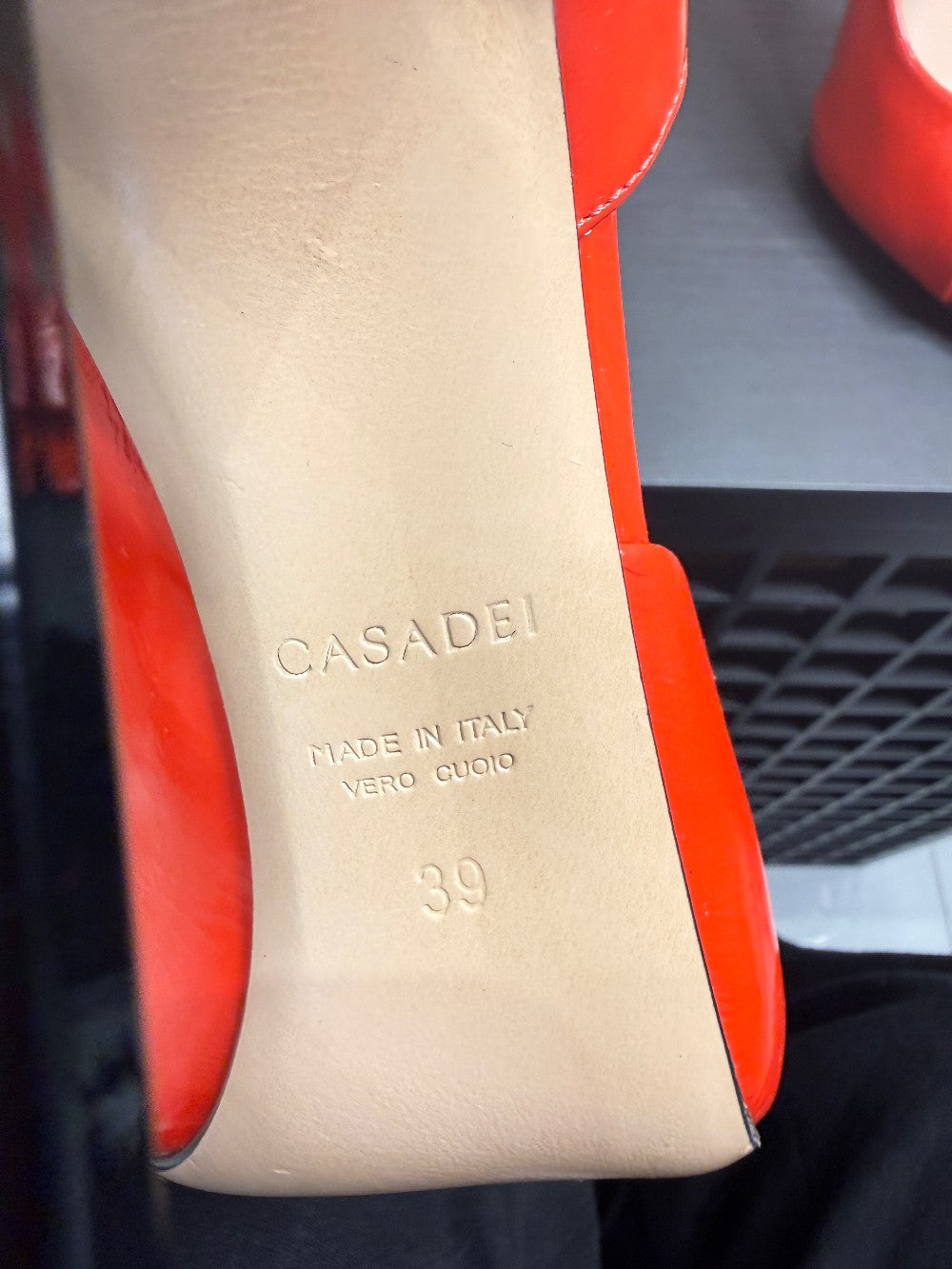 Casadei Red Patent Leather Ankle Strap Peep Toe Pumps. Size 39|69